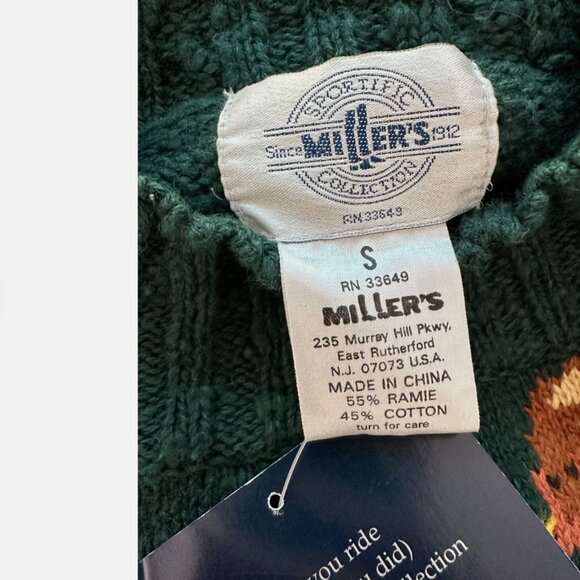 SPORTIFIC MILLER'S COLLECTION Hunter Green COTTON RAMIE EQUESTRIAN SWEATER S NWT - Picture 5 of 9